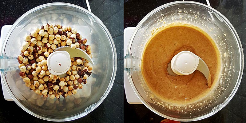 Hazelnuts in Food Processor from Nuts to Slurry