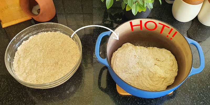 Putting the dough into the pot