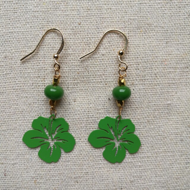 green beads with elephant earring