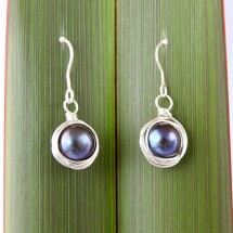 Eco Sterling Silver Wire Wrapped Round Pearl Earrings