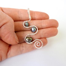 3 Pearl Squiggle & Spiral Sterling Silver Eco Pendant