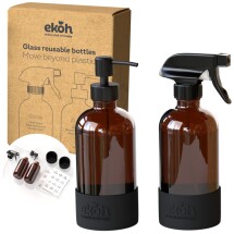 Amber Glass Reusable Bottles Pump & Spray 2 Pack