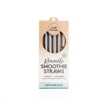 CaliWoods Reusable Smoothie Straws - 4 Pack + Cleaner